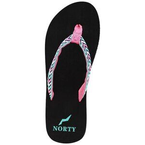 Norty Flip Flops Womens Size 7 Black & Pink Chevron Strap Lightweight Durable So